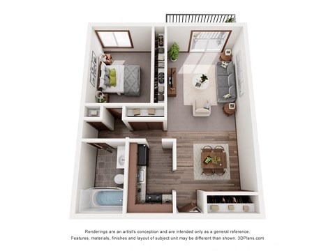 Floor plan for 1 bed, 1 bath, 775 sqft